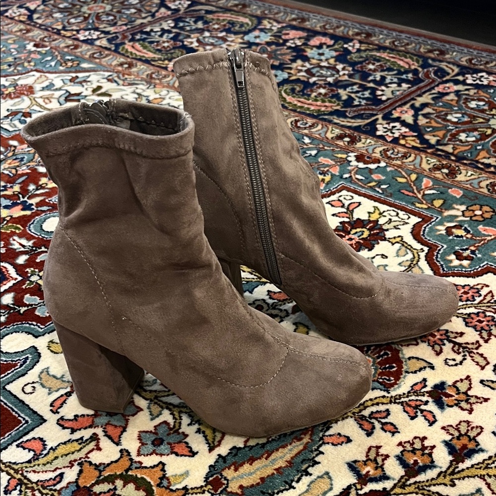 Women’s Taupe Suede like  Ankle Boots with Block Heel